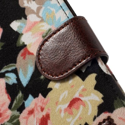 Atverčiamas Samsung Galaxy S5 (S5 Neo) rožių spalvotas dėklas (piniginė) - juodas / Priedai.lt