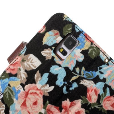 Atverčiamas Samsung Galaxy S5 (S5 Neo) rožių spalvotas dėklas (piniginė) - juodas / Priedai.lt