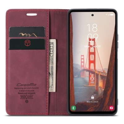 Samsung Galaxy S23 FE (Fan Edition) CaseMe Retro solīds atvēramais ādas bordo maciņš - maks | Vacins.lv