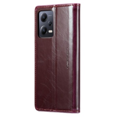Xiaomi Redmi Note 12 Pro+ 5G „CaseMe“ Leather solīds atvēramais ādas bordo maciņš - maks | Vacins.lv