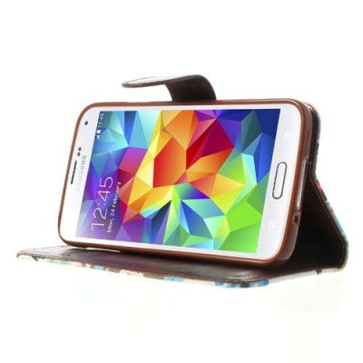 Atverčiamas Samsung Galaxy S5 (S5 Neo) rožių spalvotas dėklas (piniginė) - baltas / Priedai.lt