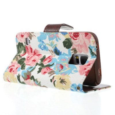 Atverčiamas Samsung Galaxy S5 (S5 Neo) rožių spalvotas dėklas (piniginė) - baltas / Priedai.lt