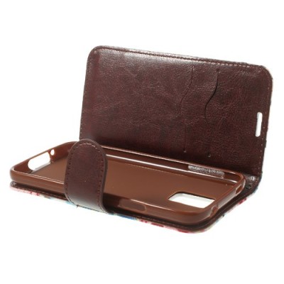 Atverčiamas Samsung Galaxy S5 (S5 Neo) rožių spalvotas dėklas (piniginė) - baltas / Priedai.lt