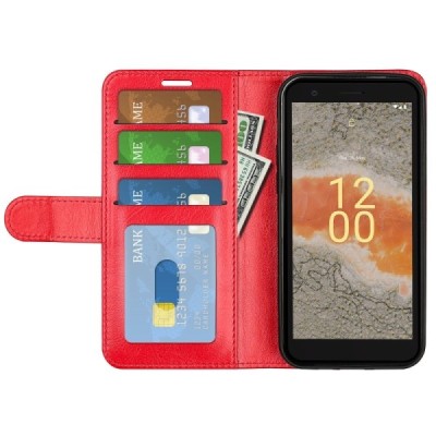Nokia C02 atvēramais ādas sarkans maciņš (maks) | Vacins.lv