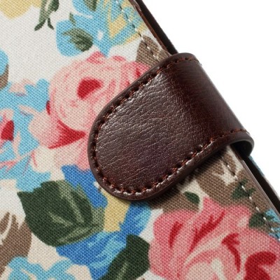 Atverčiamas Samsung Galaxy S5 (S5 Neo) rožių spalvotas dėklas (piniginė) - baltas / Priedai.lt