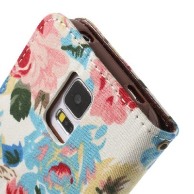 Atverčiamas Samsung Galaxy S5 (S5 Neo) rožių spalvotas dėklas (piniginė) - baltas / Priedai.lt