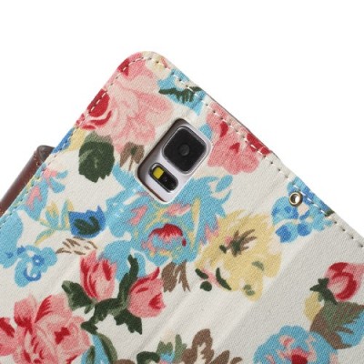 Atverčiamas Samsung Galaxy S5 (S5 Neo) rožių spalvotas dėklas (piniginė) - baltas / Priedai.lt