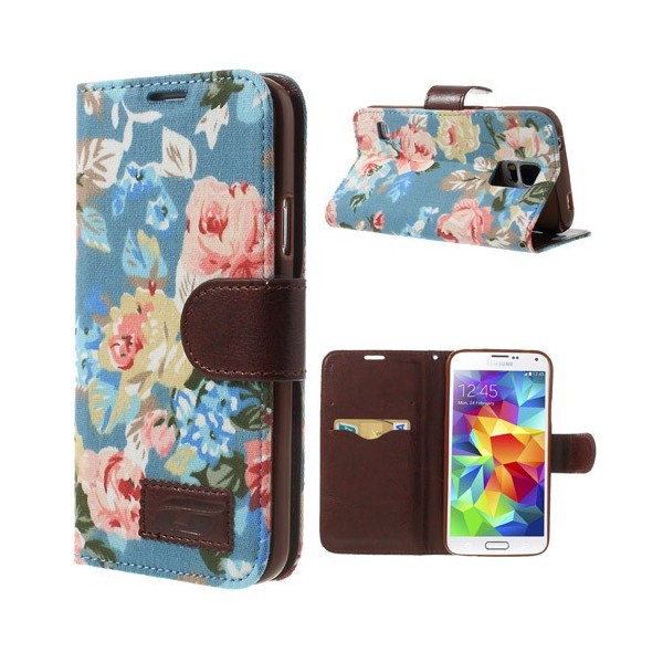 Atverčiamas „rožių“ dėklas - mėlynas (Galaxy S5 / S5 Neo)