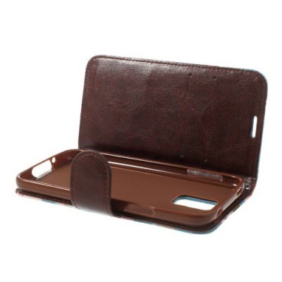 Atverčiamas Samsung Galaxy S5 (S5 Neo) rožių spalvotas dėklas (piniginė) - mėlynas / Priedai.lt