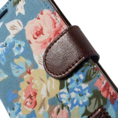 Atverčiamas Samsung Galaxy S5 (S5 Neo) rožių spalvotas dėklas (piniginė) - mėlynas / Priedai.lt