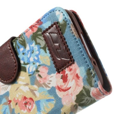 Atverčiamas Samsung Galaxy S5 (S5 Neo) rožių spalvotas dėklas (piniginė) - mėlynas / Priedai.lt