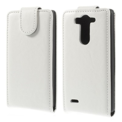 LG G3 S D722 klasikinis vertikaliai atverčiamas baltas odinis dėklas / Priedai.lt