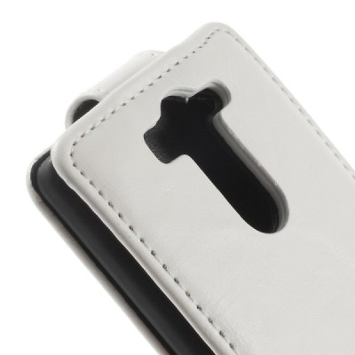 LG G3 S D722 klasikinis vertikaliai atverčiamas baltas odinis dėklas / Priedai.lt