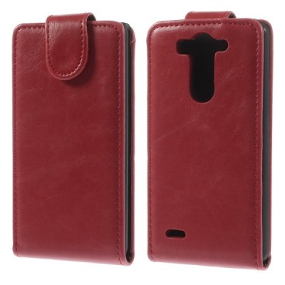 LG G3 S D722 klasikinis vertikaliai atverčiamas raudonas odinis dėklas / Priedai.lt