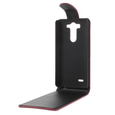 LG G3 S D722 klasikinis vertikaliai atverčiamas raudonas odinis dėklas / Priedai.lt
