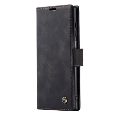 Samsung Galaxy S24 Ultra (SM-S928) CaseMe Retro solīds atvēramais ādas melns maciņš - maks | Vacins.lv