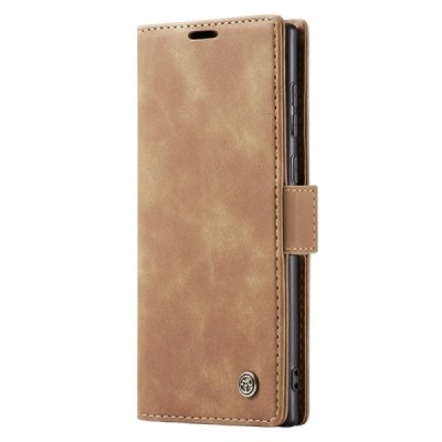 Samsung Galaxy S24 Ultra (SM-S928) CaseMe Retro solīds atvēramais ādas gaiši brūns maciņš - maks | Vacins.lv