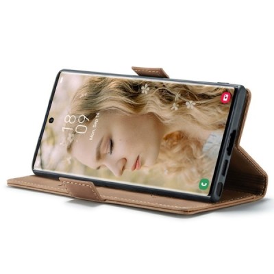 Samsung Galaxy S24 Ultra (SM-S928) CaseMe Retro solīds atvēramais ādas gaiši brūns maciņš - maks | Vacins.lv