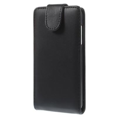 HTC Desire 610 klasisks ādas vertikāli atvēramais melns futrālis / Vacins.lv