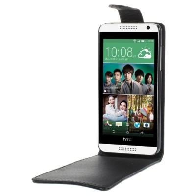 HTC Desire 610 klasisks ādas vertikāli atvēramais melns futrālis / Vacins.lv