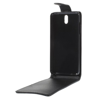 HTC Desire 610 klasisks ādas vertikāli atvēramais melns futrālis / Vacins.lv