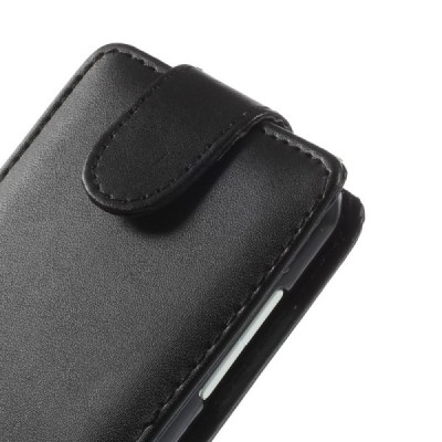 HTC Desire 610 klasisks ādas vertikāli atvēramais melns futrālis / Vacins.lv