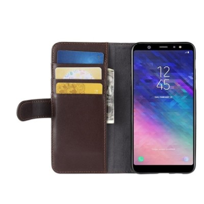Samsung Galaxy A6+ 2018 atvēramais ādas brūns maciņš (maks) | Vacins.lv