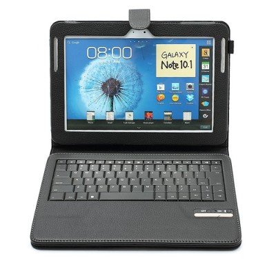 Samsung Galaxy Note 10.1 N8000 atverčiamas juodas odinis dėklas su bluetooth belaide klaviatūra / Priedai.lt