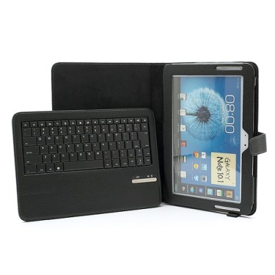 Samsung Galaxy Note 10.1 N8000 atverčiamas juodas odinis dėklas su bluetooth belaide klaviatūra / Priedai.lt