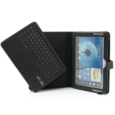 Samsung Galaxy Note 10.1 N8000 atverčiamas juodas odinis dėklas su bluetooth belaide klaviatūra / Priedai.lt