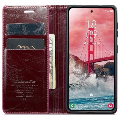 Samsung Galaxy A55 5G (SM-A556) CaseMe Leather solīds atvēramais ādas bordo maciņš - maks | Vacins.lv