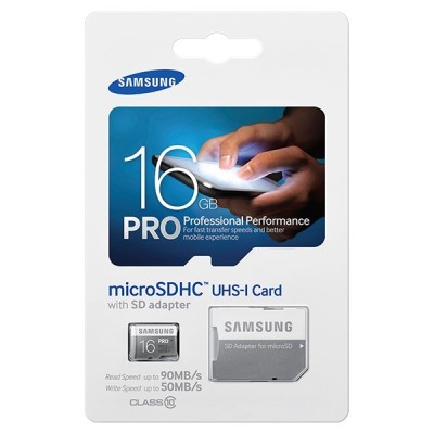 „Samsung“ Pro MicroSD atminties kortelė 16 Gb, 10 Klasė, U3 su SD adapteriu / Priedai.lt
