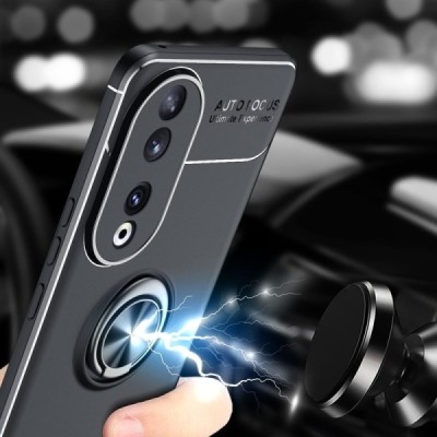 Huawei Honor 90 „FOCUS“ Kickstand cieta silikona (TPU) melns apvalks | vacins.lv