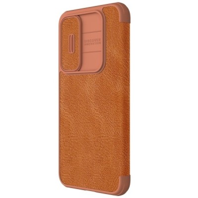 Greznais „Nillkin“ Qin Pro sērijas ādas atvērams brūns Samsung Galaxy A55 5G (SM-A556) maciņš | Vacins.lv