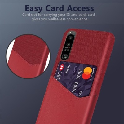 Sony Xperia 1 IV „KSQ“ Shell sarkans ādas apvalks ar iebūvētu karšu turētāju | Vacins.lv