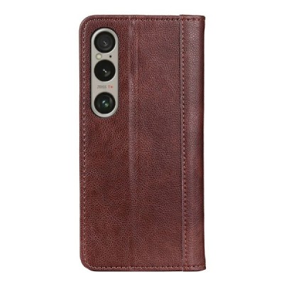 Sony Xperia 1 VI brūns ādas atvērams maciņš ar magnetu | Vacins.lv