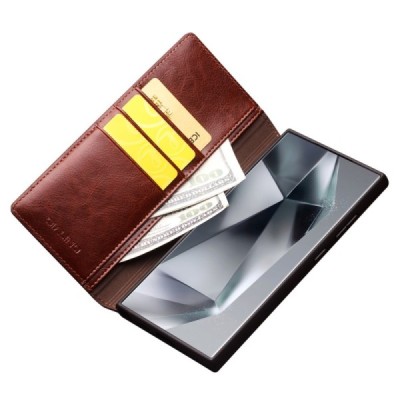 Samsung Galaxy S24 Ultra (SM-S928) „QIALINO“ atvēramais ādas brūns maciņš - maks | Vacins.lv