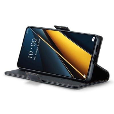 Xiaomi Poco X6 Pro 5G (Redmi K70E) CaseMe Leather solīds atvēramais ādas melns maciņš - maks | Vacins.lv