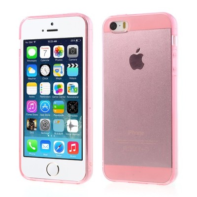 Apple iPhone SE (5, 5s) skaidrus rožinis kieto silikono TPU ploniausias pasaulyje dėklas / Priedai.lt