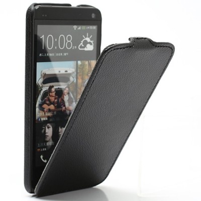 HTC One M7 klasisks ādas vertikāli atvēramais melns maciņš / Vacins.lv