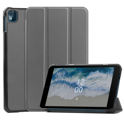 Nokia T10 8" atverčiamas pilkas odinis dėklas (sulankstomas) | Priedai.lt