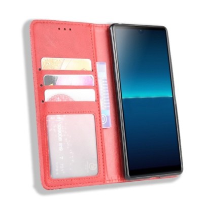 Sony Xperia L4 Vintage sarkans ādas atvērams maciņš ar magnetu | Vacins.lv