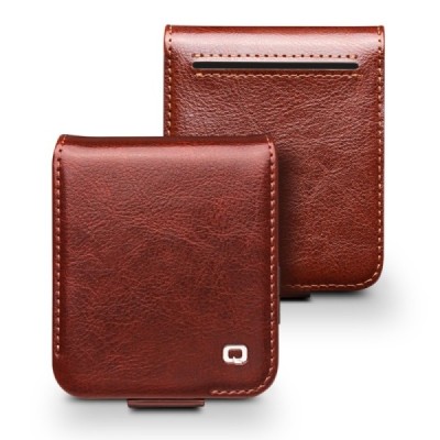 Samsung Galaxy Flip7 FE / Flip6 "QIALINO" atvēramais ādas brūns maciņš - maks | Vacins.lv