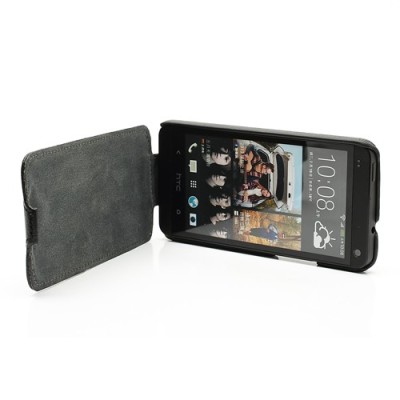 HTC One M7 klasisks ādas vertikāli atvēramais melns maciņš / Vacins.lv