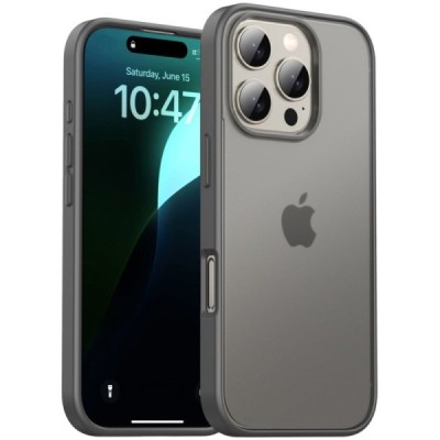 Apple iPhone 16 Pro Max "IPAKY" Matt dzidrs (caurspīdīgs) silikona apvalks (apmales pelēkā krāsā) | Vacins.lv