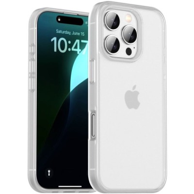 Apple iPhone 16 Pro Max "IPAKY" Matt dzidrs (caurspīdīgs) silikona apvalks (apmales baltā krāsā) | Vacins.lv