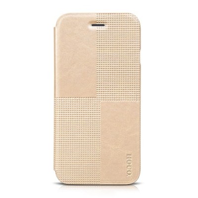 Prabangus „HOCO“ Crystal Fashion serijos odinis atverčiamas auksinis Apple iPhone 6 (6s) dėklas / Priedai.lt