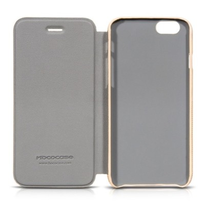 Prabangus „HOCO“ Crystal Fashion serijos odinis atverčiamas auksinis Apple iPhone 6 (6s) dėklas / Priedai.lt