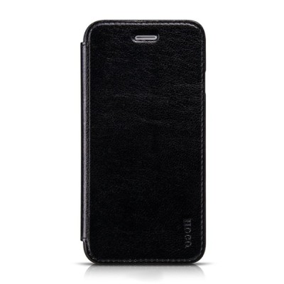 Prabangus „HOCO“ Crystal Classic serijos odinis atverčiamas juodas Apple iPhone 6 (6s) dėklas / Priedai.lt