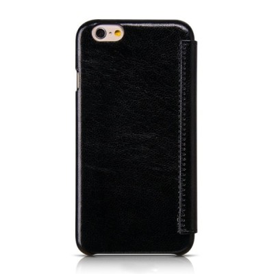 Prabangus „HOCO“ Crystal Classic serijos odinis atverčiamas juodas Apple iPhone 6 (6s) dėklas / Priedai.lt